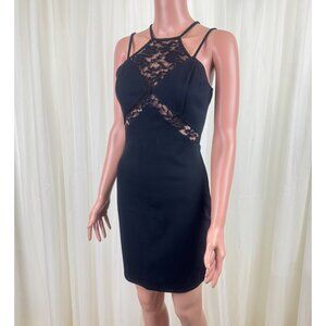 Women's Solemio Lace Accent Racerback Bodycon Mini Dress Black Size Medium